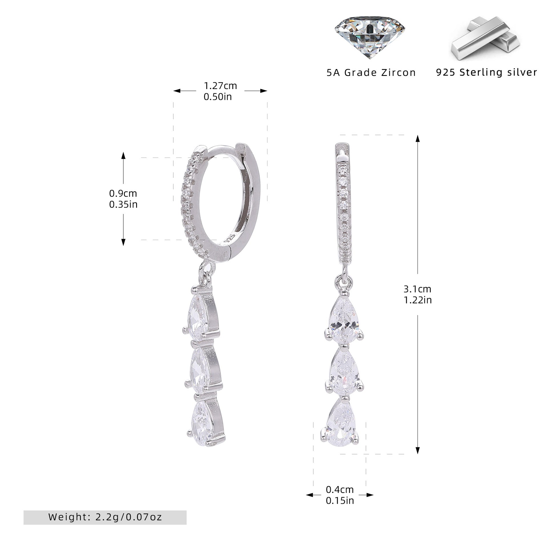 S925 Sterling Silver Inlaid Zircon Water Drop Ring Shaped Earrings - The Number 1 Things