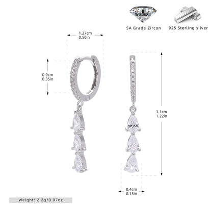 S925 Sterling Silver Inlaid Zircon Water Drop Ring Shaped Earrings - The Number 1 Things