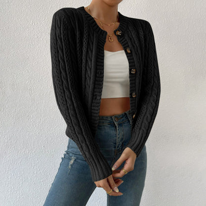 Sweater Women's Cardigan Round Neck Twist Long Sleeve Coat