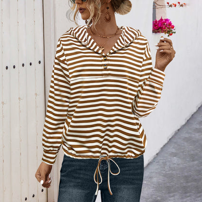 Button Striped Hooded Sweater For Women - The Number 1 Things