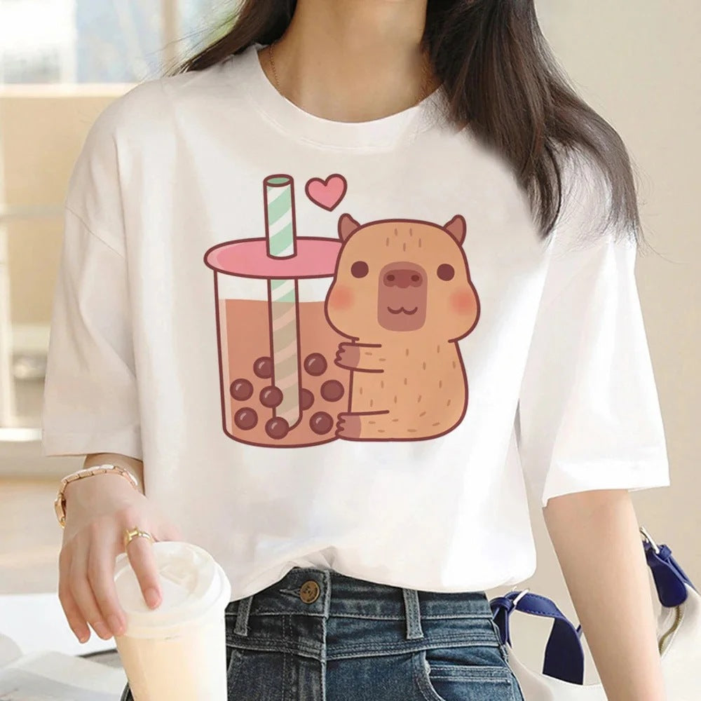 Cute Capybara Clothing Women Vintage Cartoon T-Shirt - The Number 1 Things