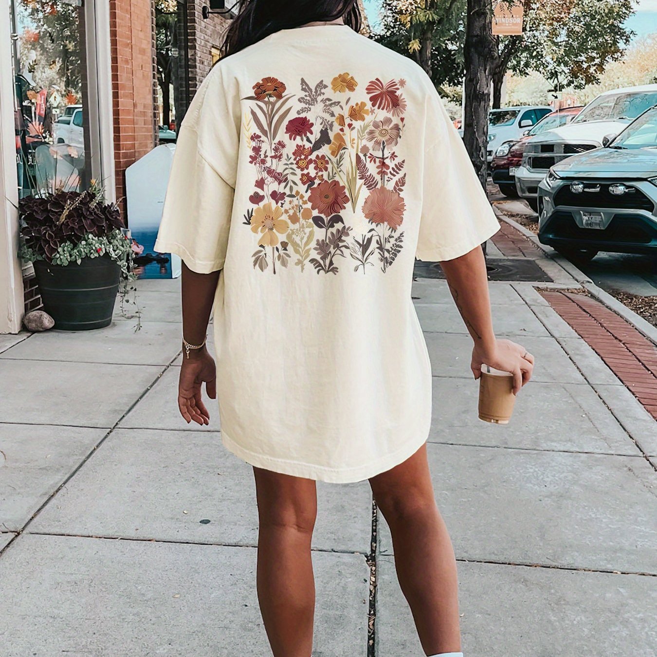 Floral Print Crew Neck Tee Dress Casual Short Sleeve Dress - The Number 1 Things