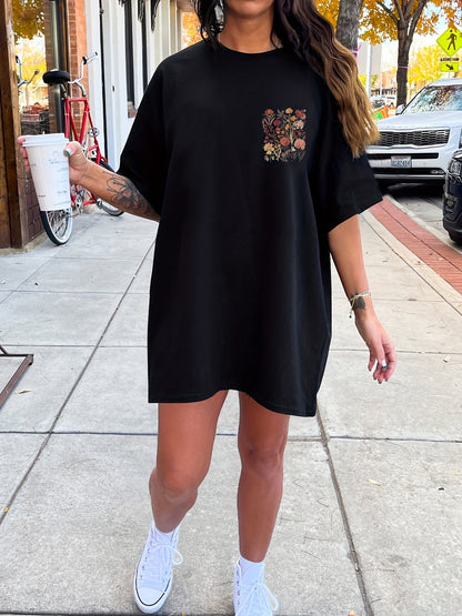 Floral Print Crew Neck Tee Dress Casual Short Sleeve Dress - The Number 1 Things