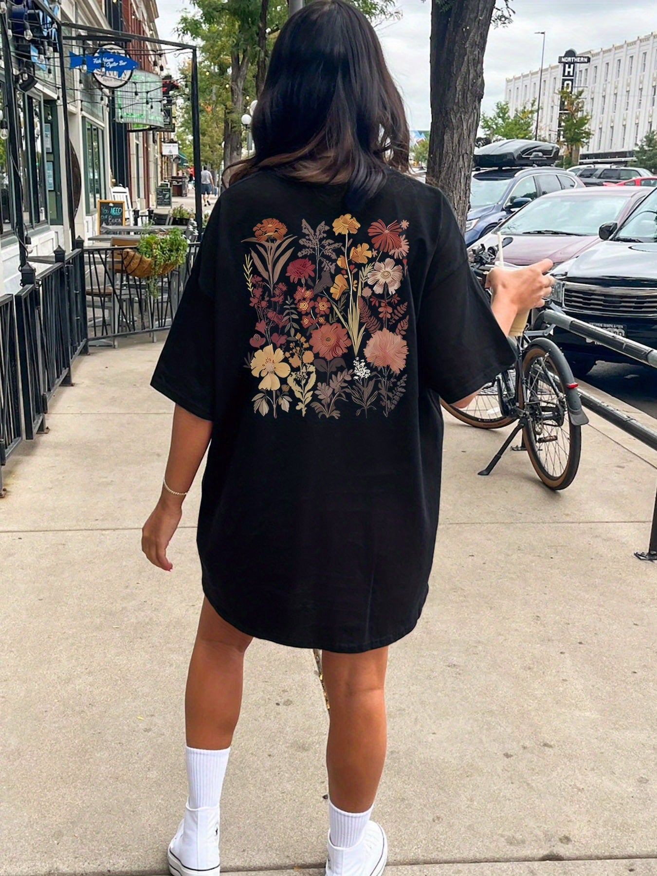 Floral Print Crew Neck Tee Dress Casual Short Sleeve Dress - The Number 1 Things
