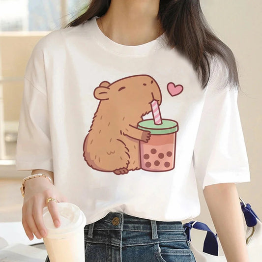 Cute Capybara Clothing Women Vintage Cartoon T-Shirt - The Number 1 Things