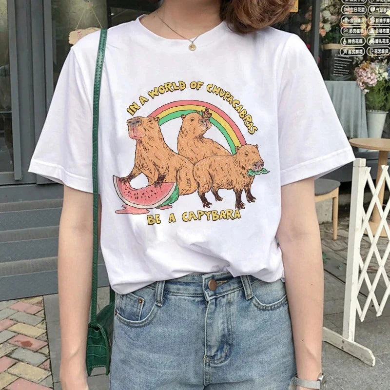 Cute Capybara Clothing Women Vintage Cartoon T-Shirt - The Number 1 Things