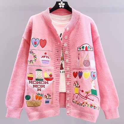 Cute Embroidered Cardigan Sweater Women's Autumn And Winter Knitting Cardigan - The Number 1 Things