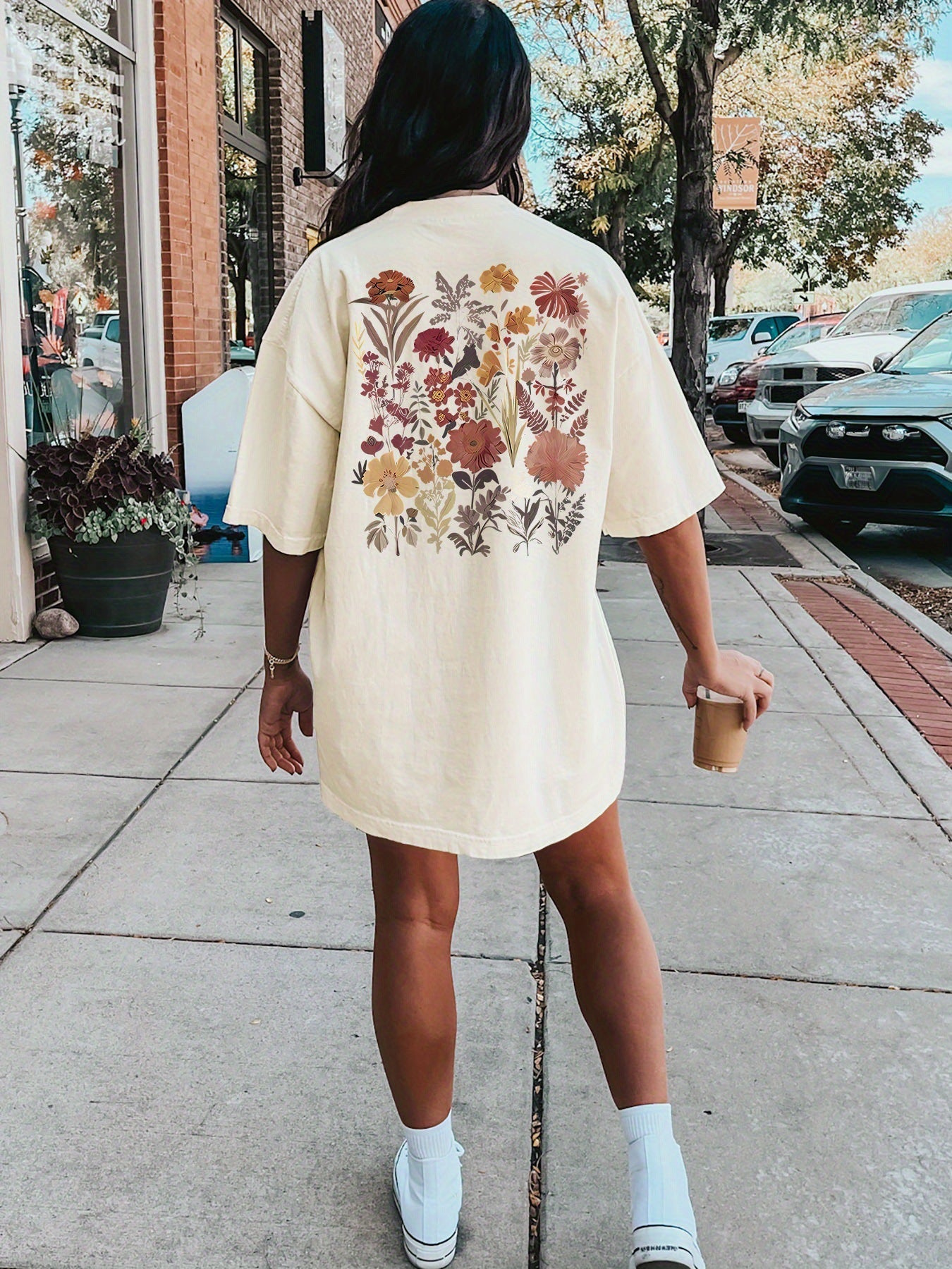 Floral Print Crew Neck Tee Dress Casual Short Sleeve Dress - The Number 1 Things