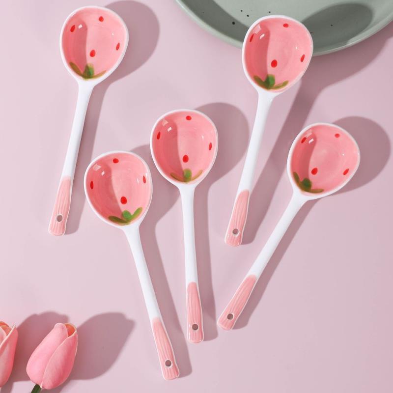 Ceramic Long Handle Good-looking Strawberry Spoon