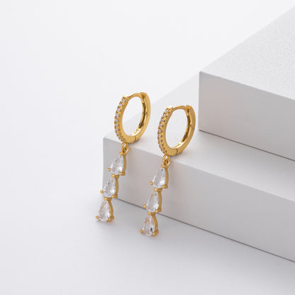S925 Sterling Silver Inlaid Zircon Water Drop Ring Shaped Earrings - The Number 1 Things