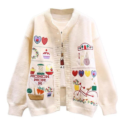Cute Embroidered Cardigan Sweater Women's Autumn And Winter Knitting Cardigan - The Number 1 Things