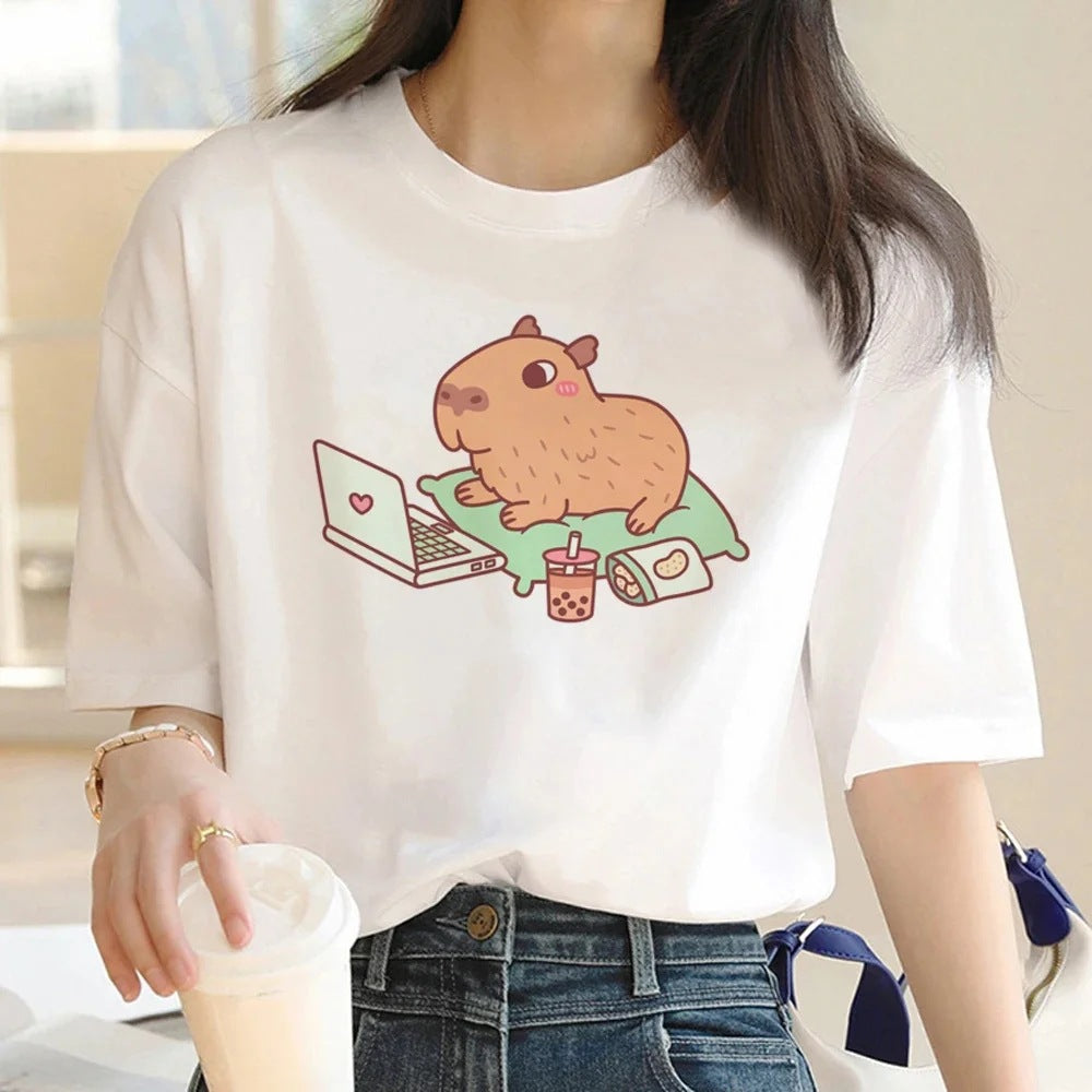 Cute Capybara Clothing Women Vintage Cartoon T-Shirt - The Number 1 Things