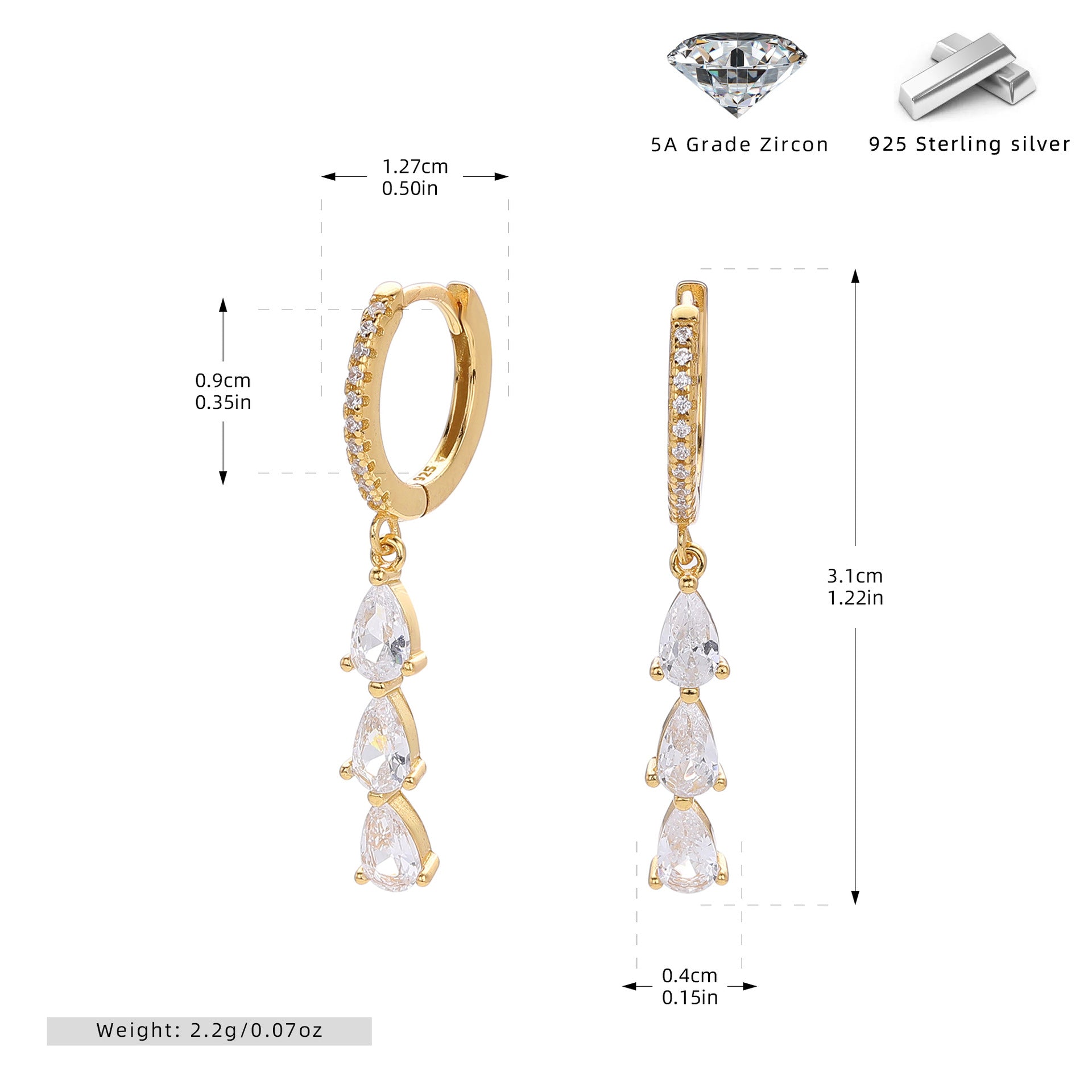 S925 Sterling Silver Inlaid Zircon Water Drop Ring Shaped Earrings - The Number 1 Things