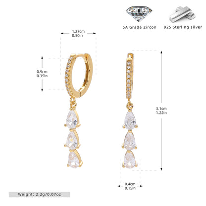 S925 Sterling Silver Inlaid Zircon Water Drop Ring Shaped Earrings - The Number 1 Things