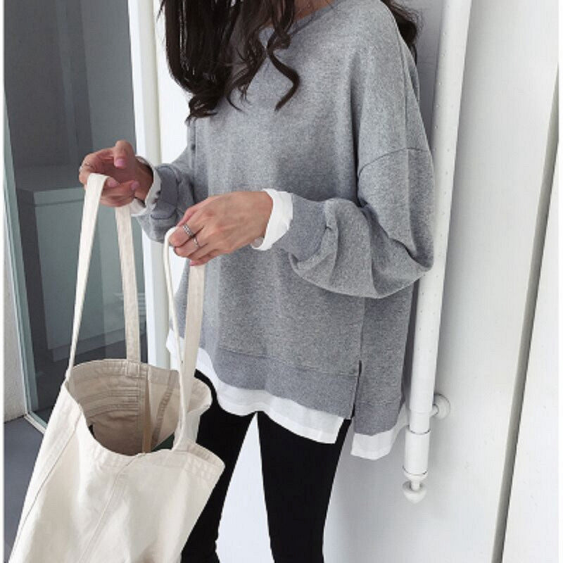 Gray With Slit Sweater Versatile Mid-length Two-piece Casual Top - The Number 1 Things