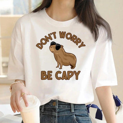 Cute Capybara Clothing Women Vintage Cartoon T-Shirt - The Number 1 Things