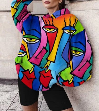 Casual Hooded Loose Abstract Printed Women's Sweatshirt - The Number 1 Things
