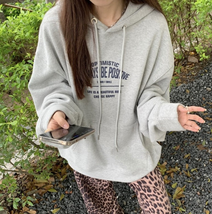 All-match Letter Print Hooded Pullover Sweater Coat - The Number 1 Things