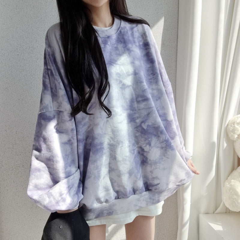 Tie-dyed Sweater Women's Cotton Loose Korean Top All-match Letters Spring And Autumn - The Number 1 Things