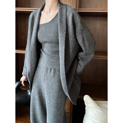 French Simplicity Cardigan Vest Wide Leg Pants Three-piece Set - The Number 1 Things