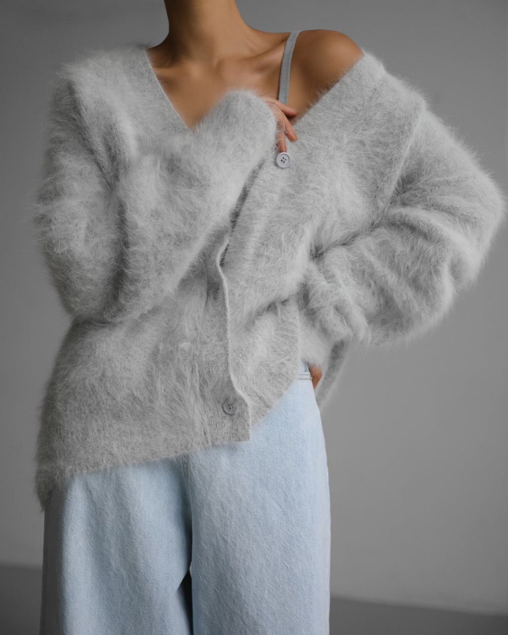 Loose V-Neck Button Cardigan Soft Fur Sweater For Women