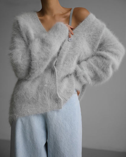 Loose V-Neck Button Cardigan Soft Fur Sweater For Women - The Number 1 Things