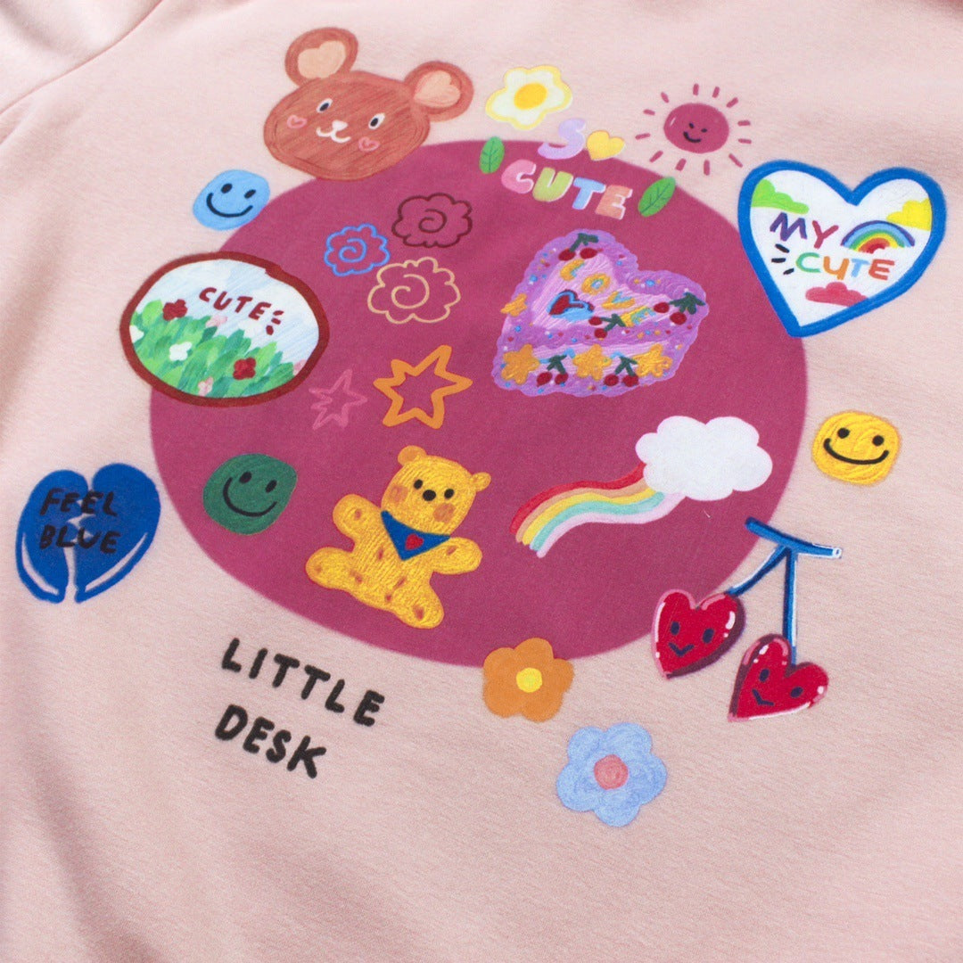 Cartoon Bear Rainbow Print Fleece Sweater