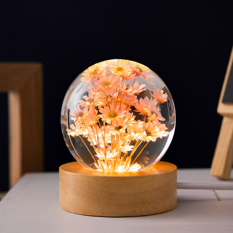 Luminous 3D Dandelion Crystal Ball Beech Wood Stand Base Preserved Flower Sphere Ball Desktop Ornaments Bithday Christmas Gifts - The Number 1 Things
