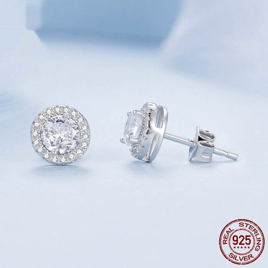 S925 Sterling Silver White Gold Plated Light Luxury All-match Stud Earrings Ornament Women - The Number 1 Things