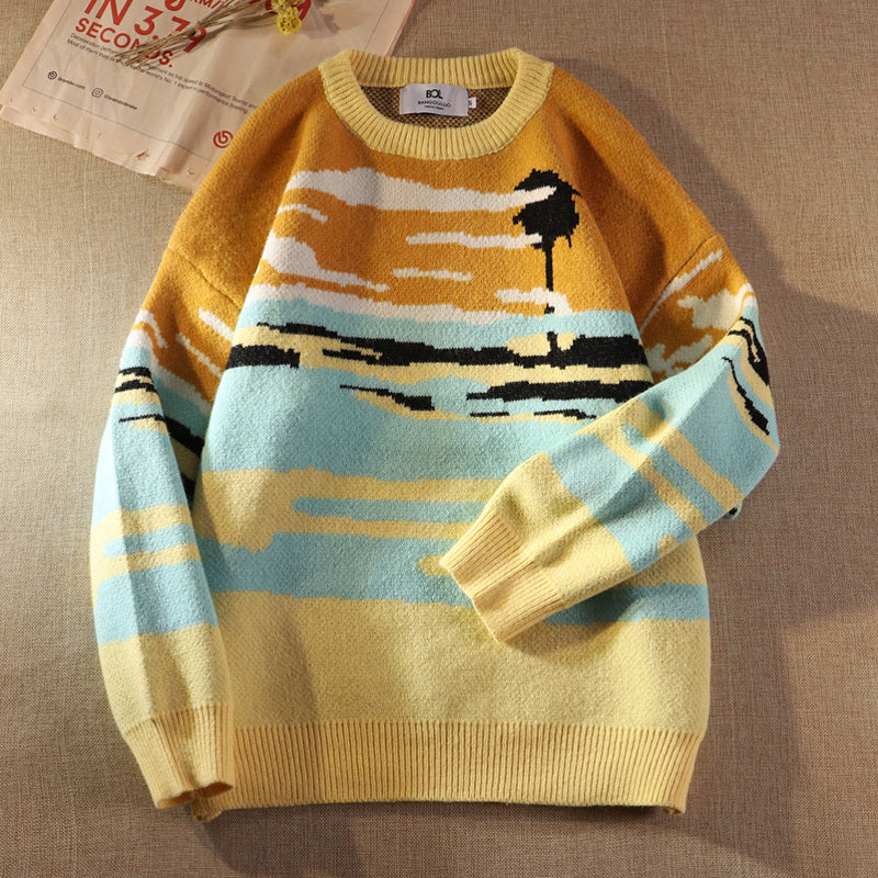 American Retro Contrast Sweater Korean Version Loose And Lazy Outer Wear Knitted Jacket - The Number 1 Things