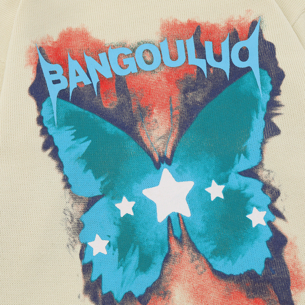 Niche Butterfly Print Loose Round Neck Sweater - The Number 1 Things