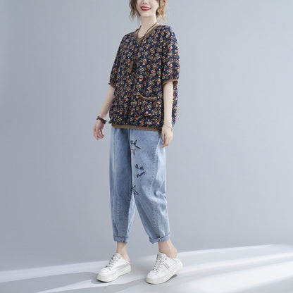 Women's Printed V-neck Short-sleeved Blouse - The Number 1 Things