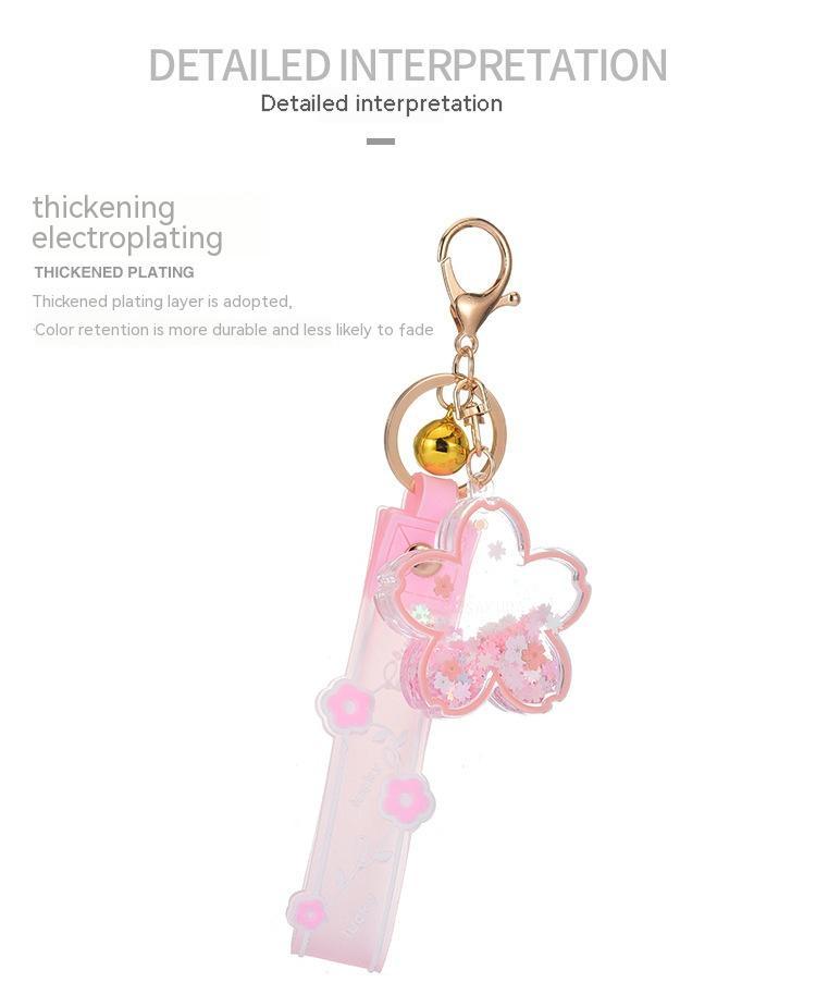 Cartoon Quicksand Cherry Blossom Keychain Acrylic Transparent Flower Oil Drift Bottle Bag Pedants Hangings - The Number 1 Things