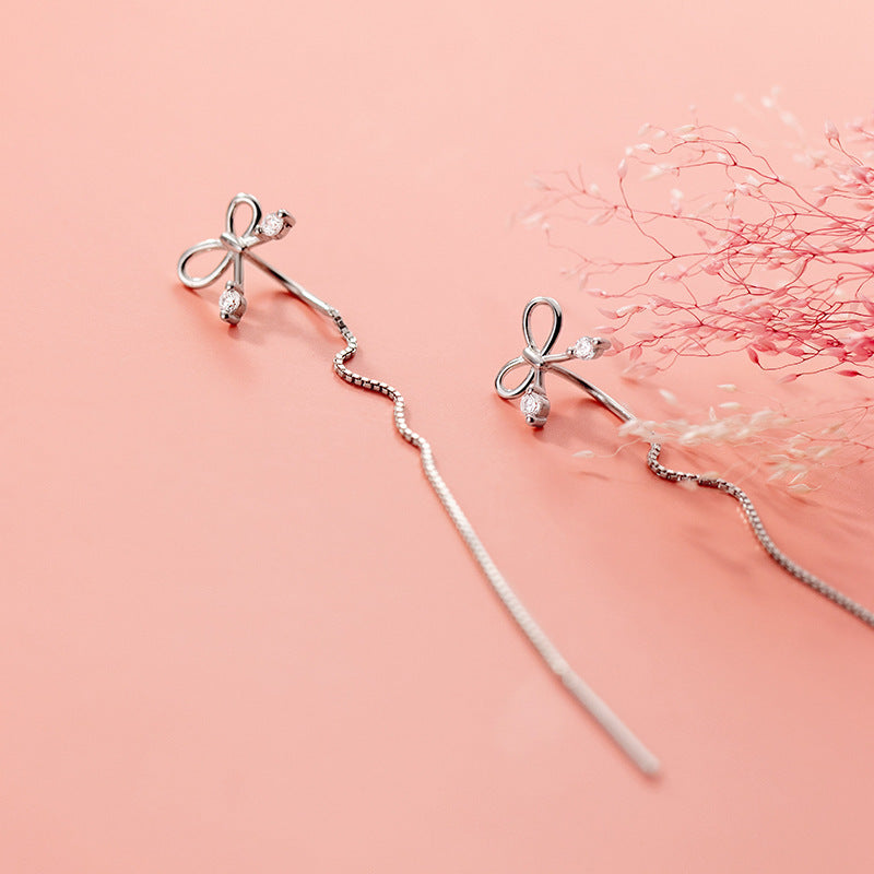 S925 Silver Bow Hanging Earrings Korean Style Lady Temperament - The Number 1 Things