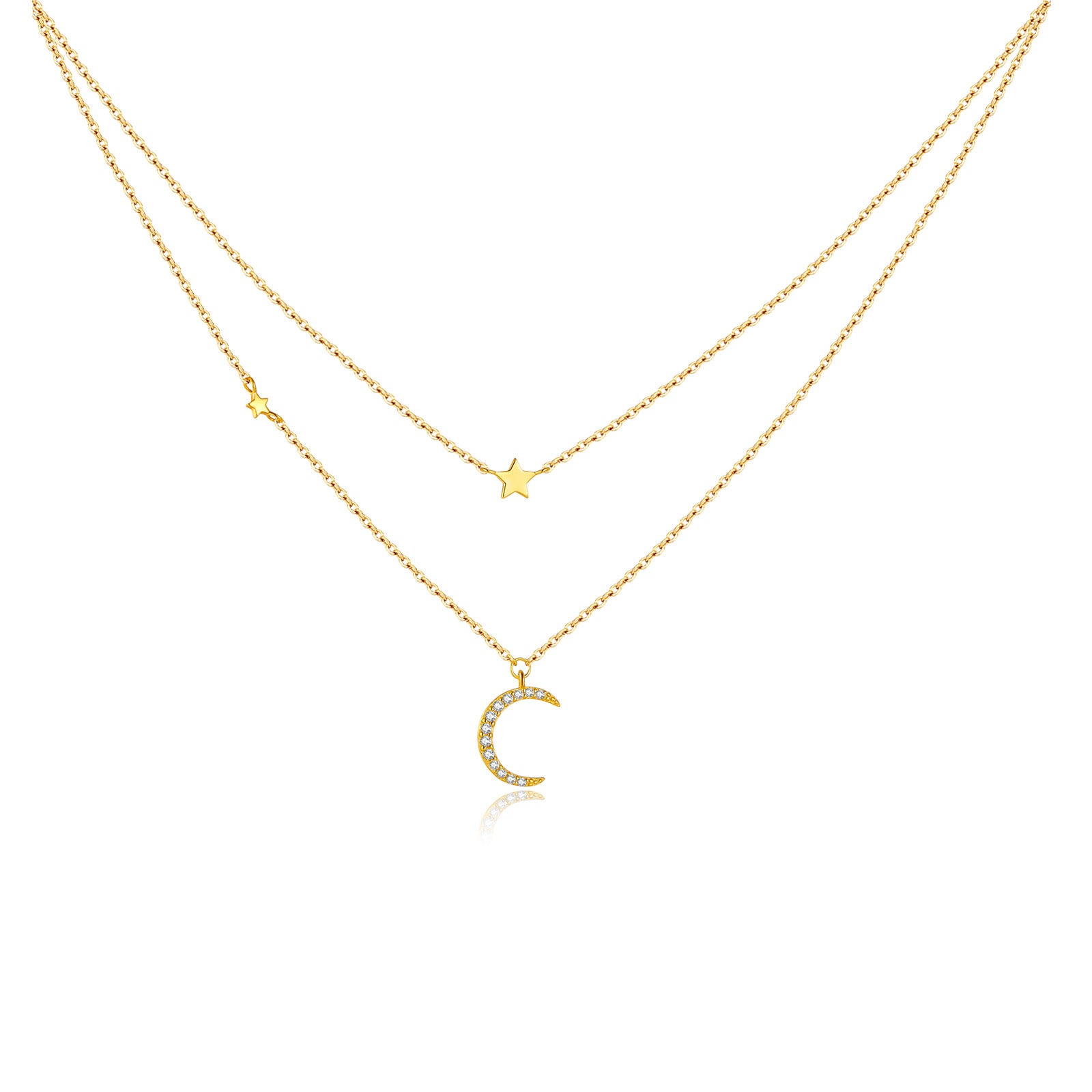 S925 Silver Crescent Moon Necklace Layered Necklace - The Number 1 Things