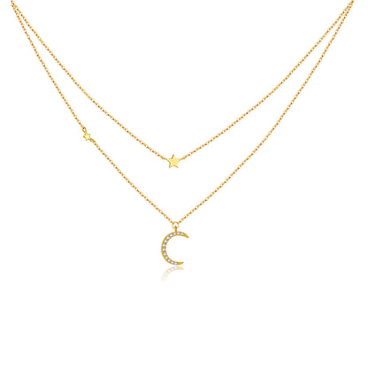 S925 Silver Crescent Moon Necklace Layered Necklace - The Number 1 Things