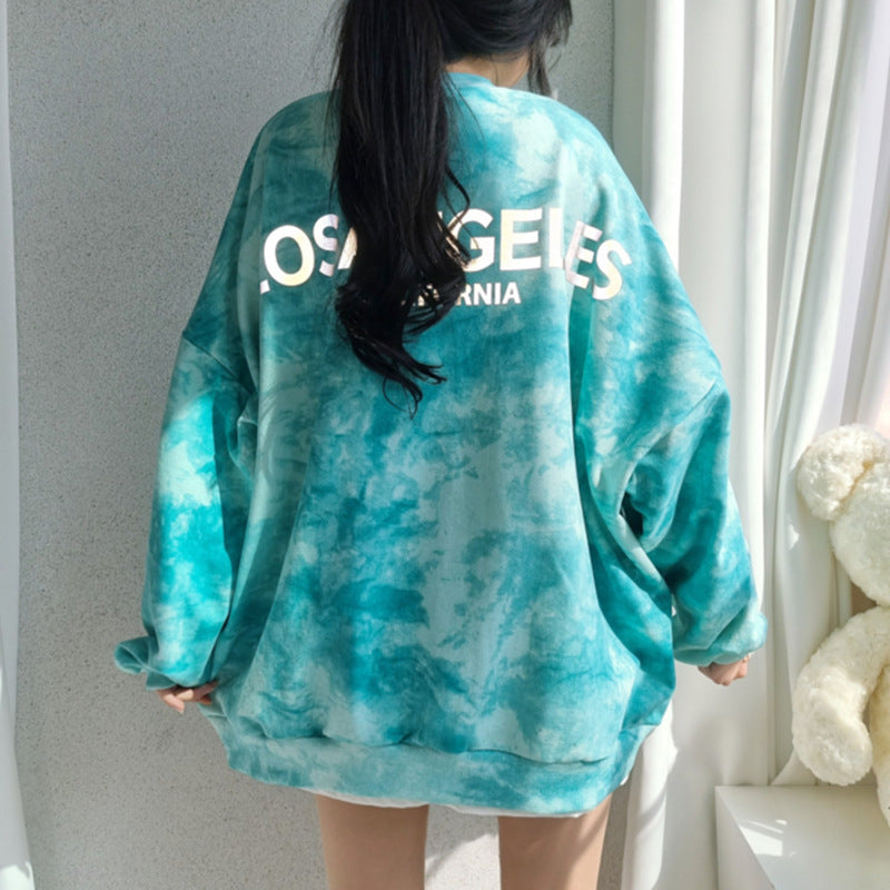 Tie-dyed Sweater Women's Cotton Loose Korean Top All-match Letters Spring And Autumn - The Number 1 Things