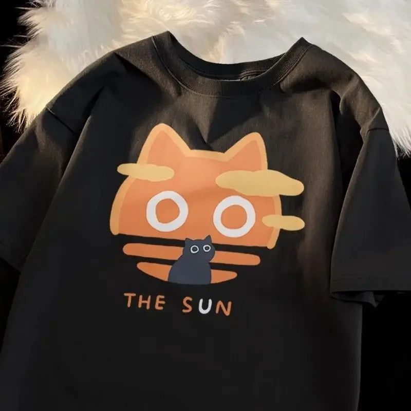 Summer Fan Cat And Women Pure Cotton T-Shirt For Me
