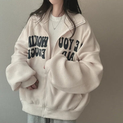 Women's Alphabet Plus Velvet Loose Cardigan Zipper Simple Sweater - The Number 1 Things