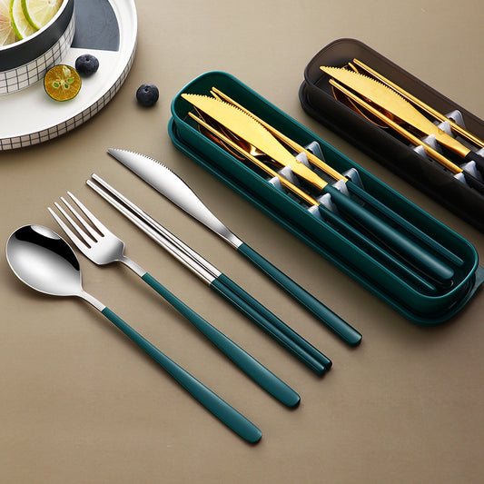 304 Dinnerware Set Flatware Kitchen Accessories Camping Travel Sets Gold Knife Fork Spoon Portable Cutlery Sets With Case - The Number 1 Things