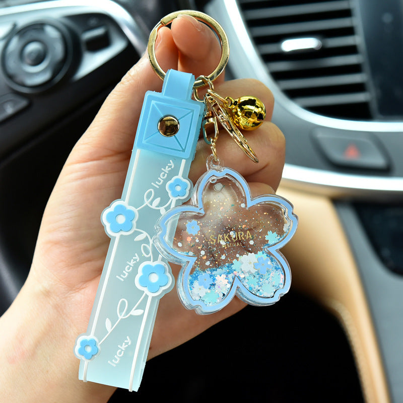Cartoon Quicksand Cherry Blossom Keychain Acrylic Transparent Flower Oil Drift Bottle Bag Pedants Hangings - The Number 1 Things