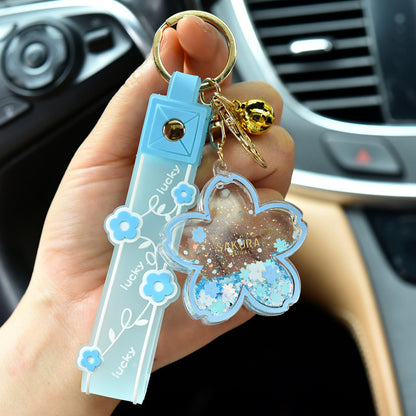 Cartoon Quicksand Cherry Blossom Keychain Acrylic Transparent Flower Oil Drift Bottle Bag Pedants Hangings - The Number 1 Things
