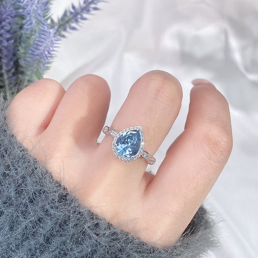 Colored Gems Ring Female S925 Sterling Silver Ocean Blue Temperament Commute - The Number 1 Things