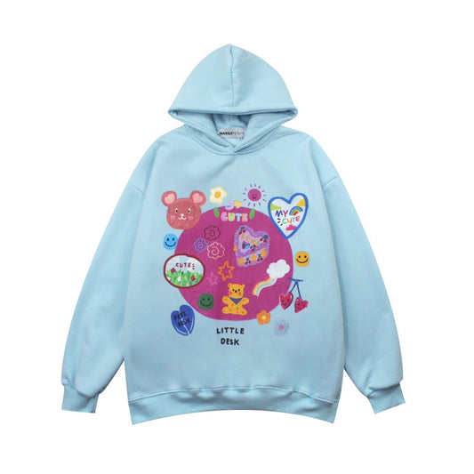Cartoon Bear Rainbow Print Fleece Sweater