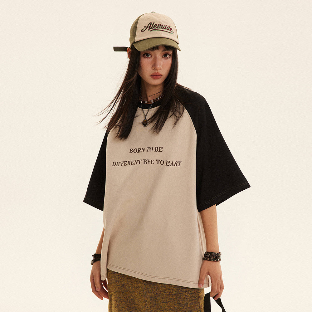Color Matching Letter Print Short-sleeve T-shirt - The Number 1 Things