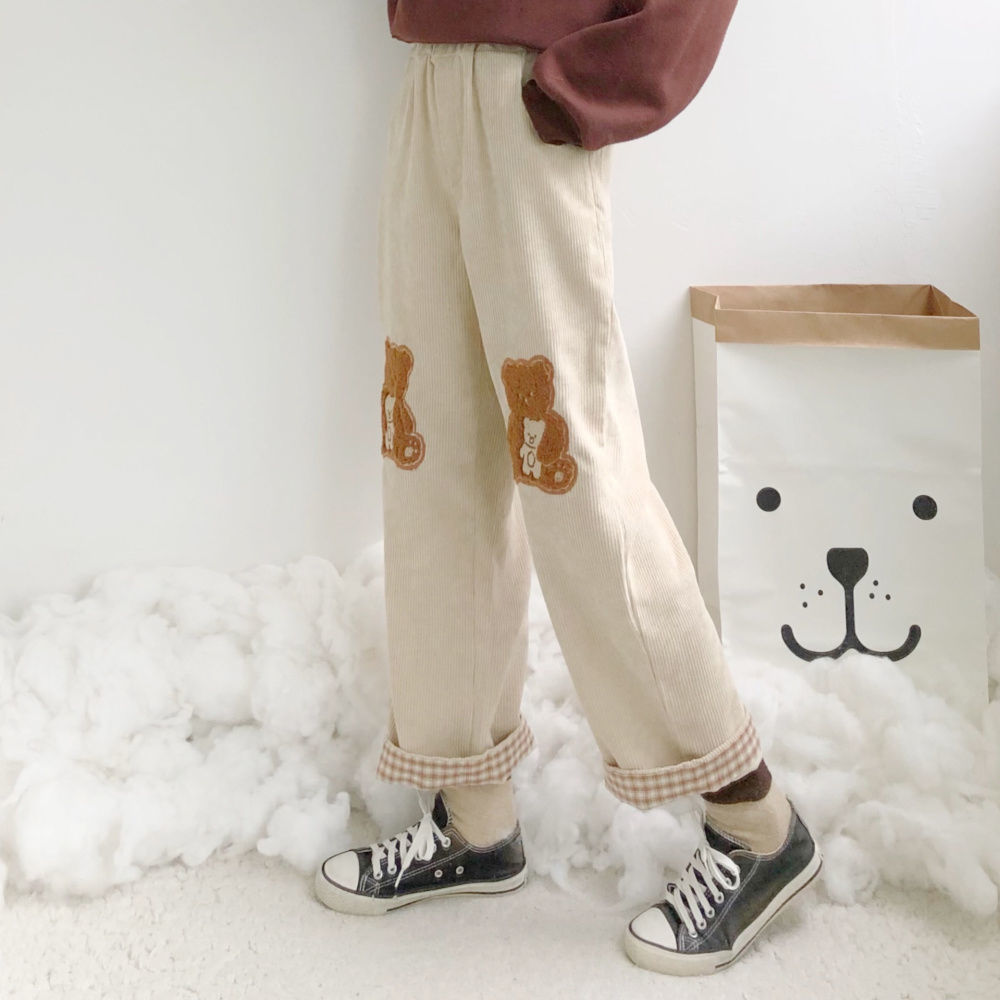 Corduroy Sweatpants Sports Bear Trousers