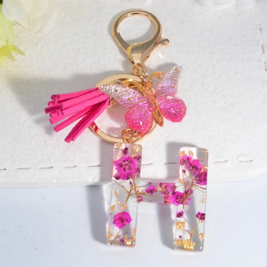 Rose Red Dried Flower Letter Tassel Butterfly Keychain - The Number 1 Things