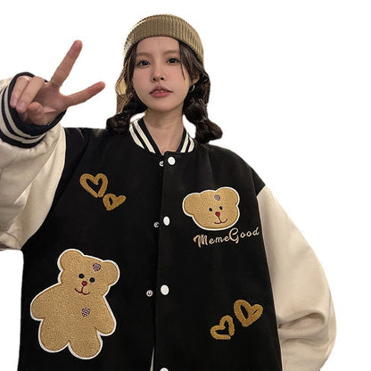 Girls' Bear Embroidered Baseball Uniform