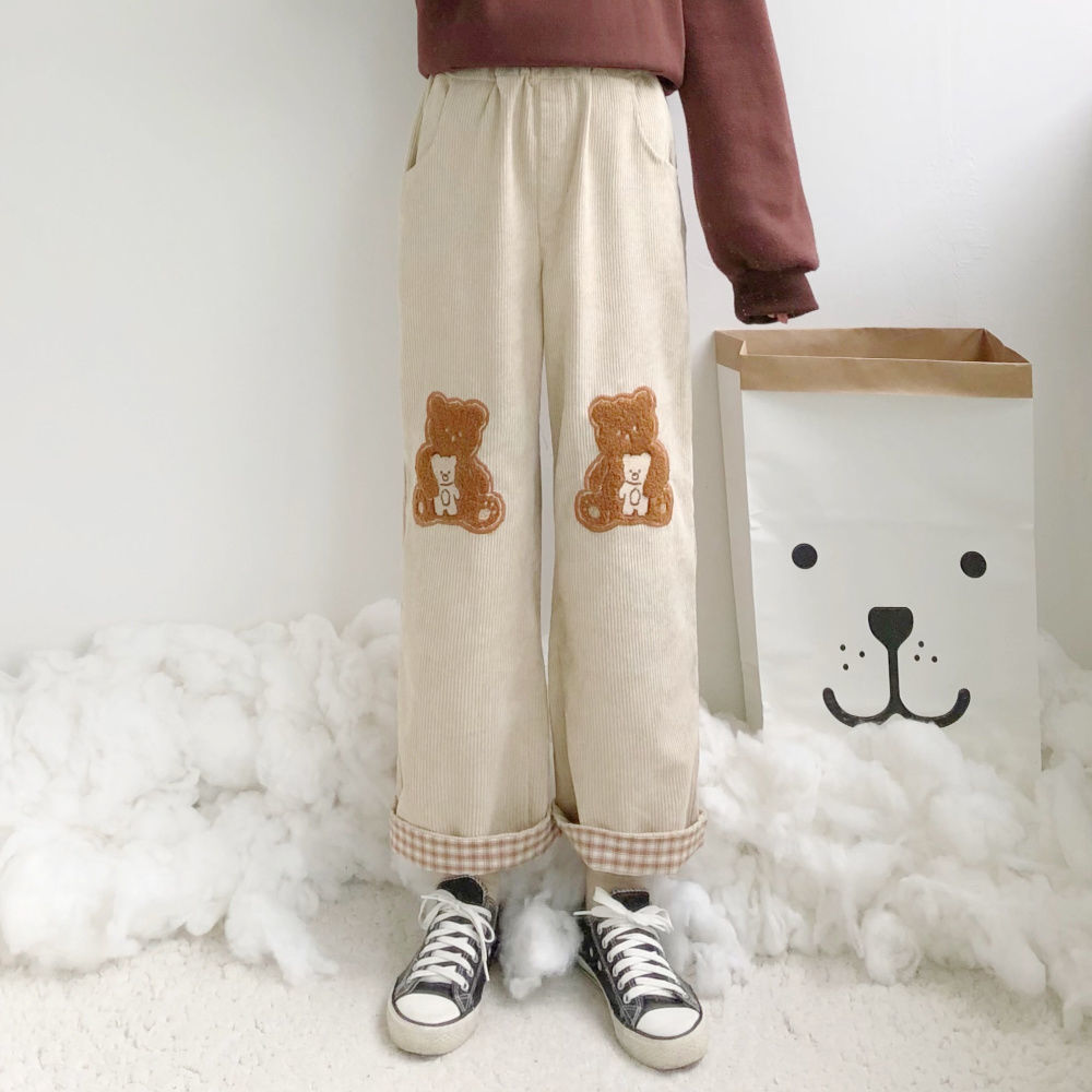 Corduroy Sweatpants Sports Bear Trousers