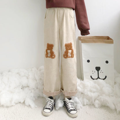 Corduroy Sweatpants Sports Bear Trousers